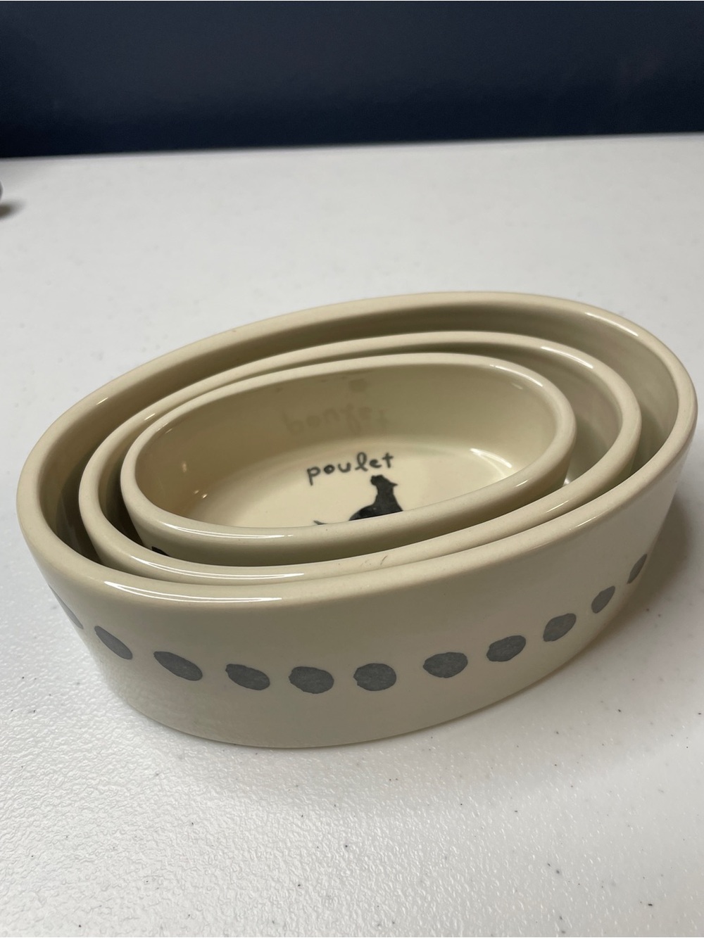 Creative Co-Op Cream Ceramic Nesting Bowls with Gray Dot Accent